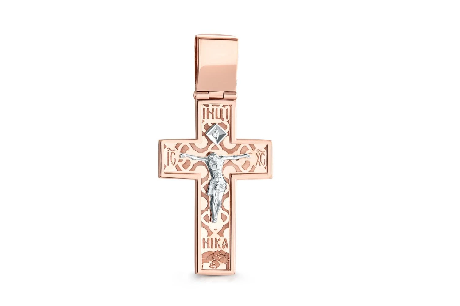 Крест из красного золота с бриллиантом