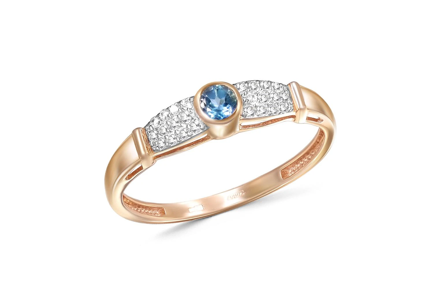 Кольцо из красного золота с топазом лондон и 24 фианитами