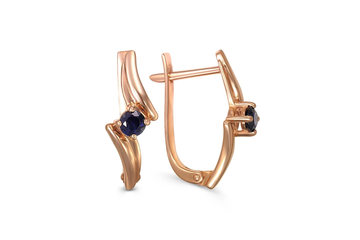 Серьги из красного золота с 2 сапфирами