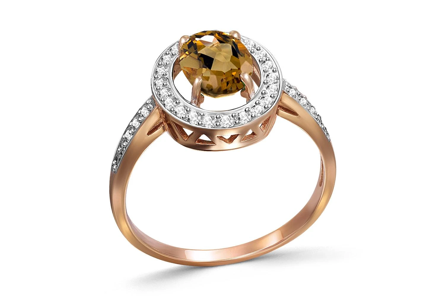 Кольцо из красного золота с султанитом и 32 фианитами