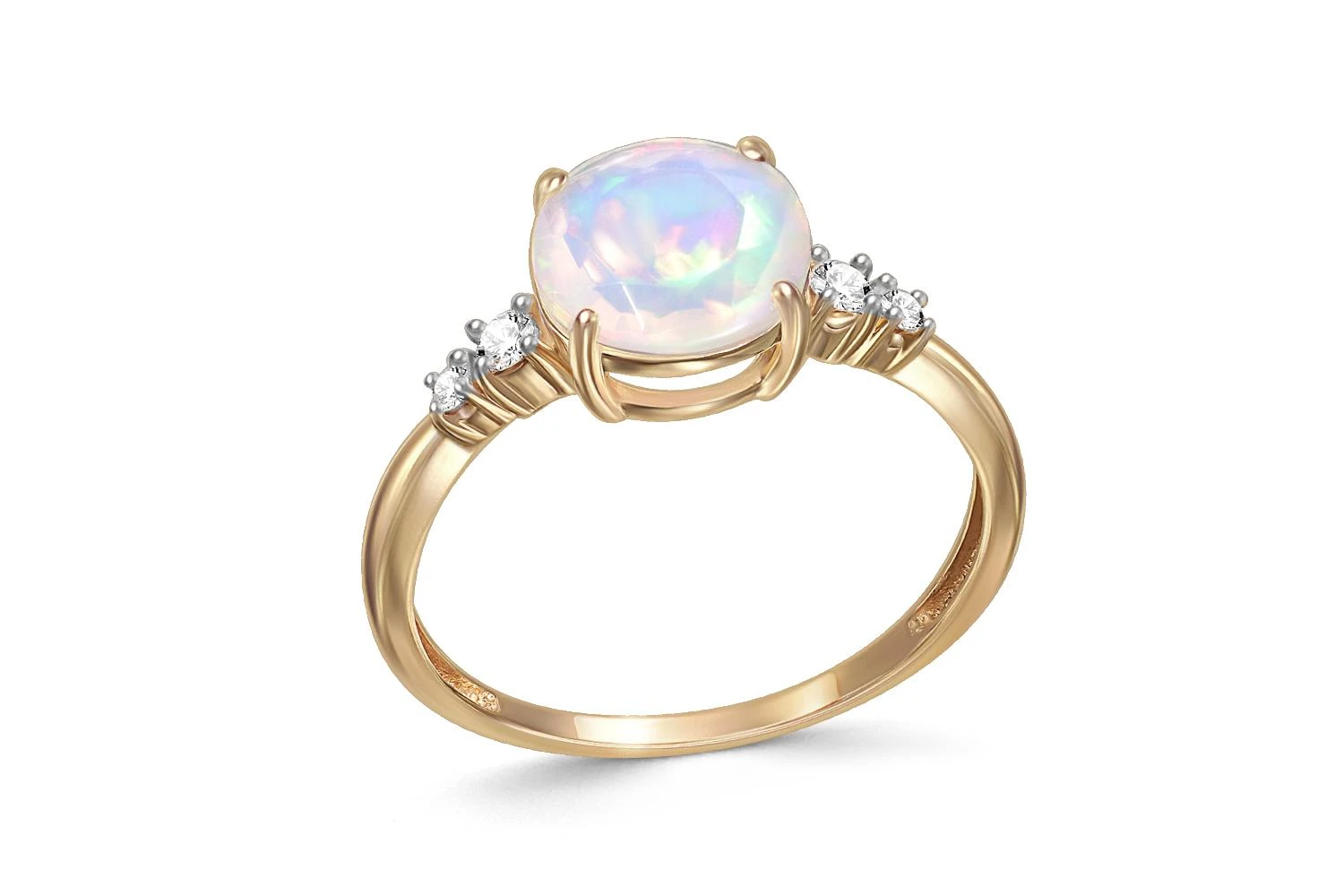 Кольцо из жёлтого золота с опалом и 4 фианитами