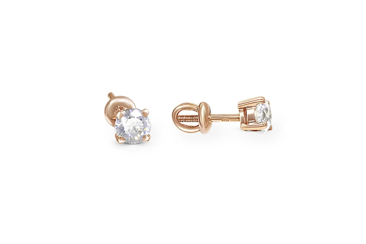 Серьги-пусеты из красного золота с 2 кристаллами swarovski