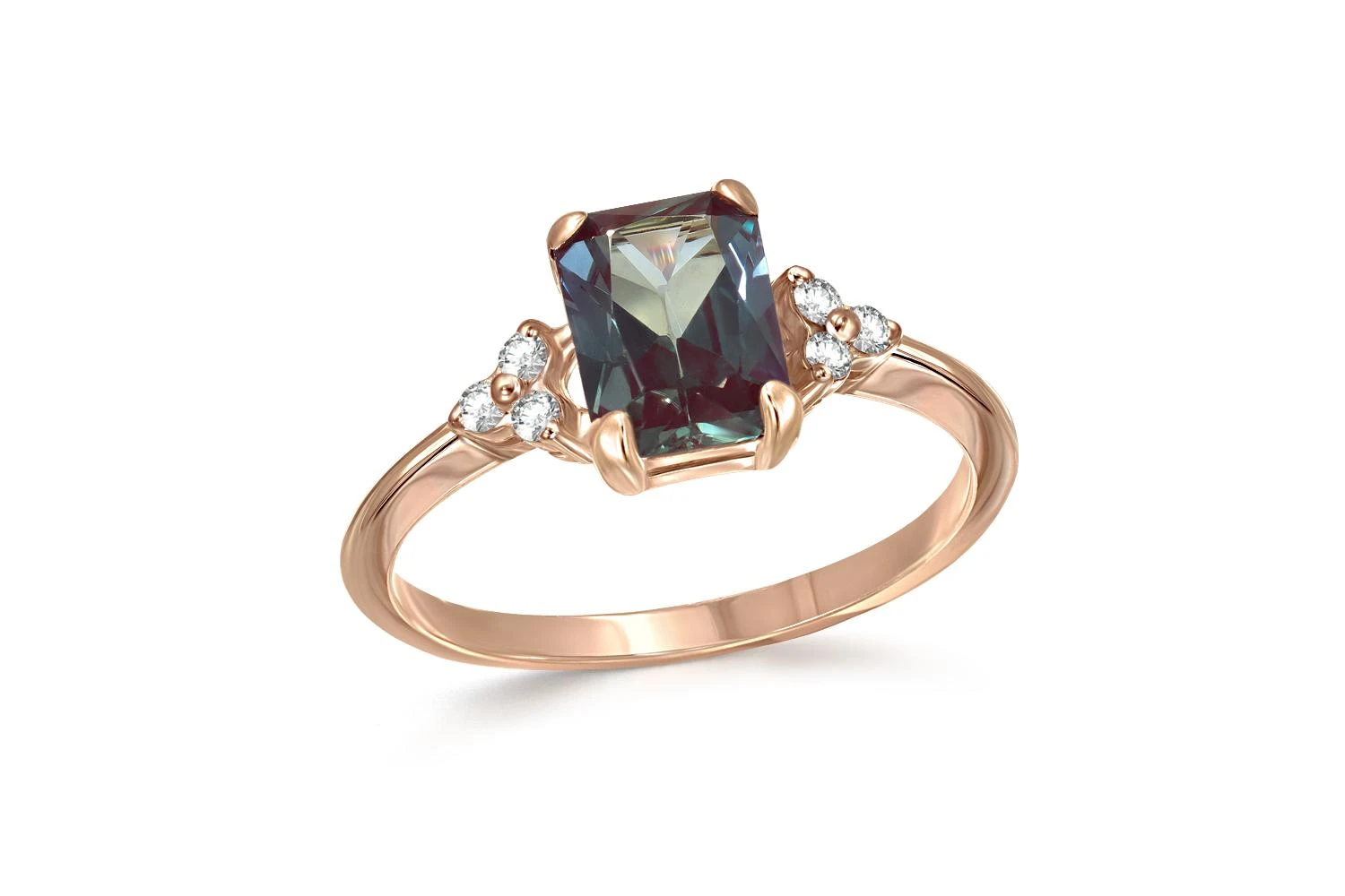 Кольцо из красного золота с александритом и 6 фианитами