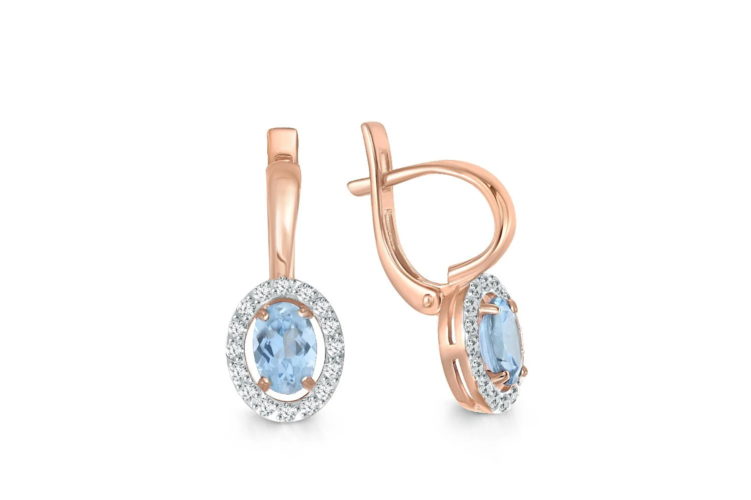 Серьги из красного золота с 2 топазами sky и 32 фианитами