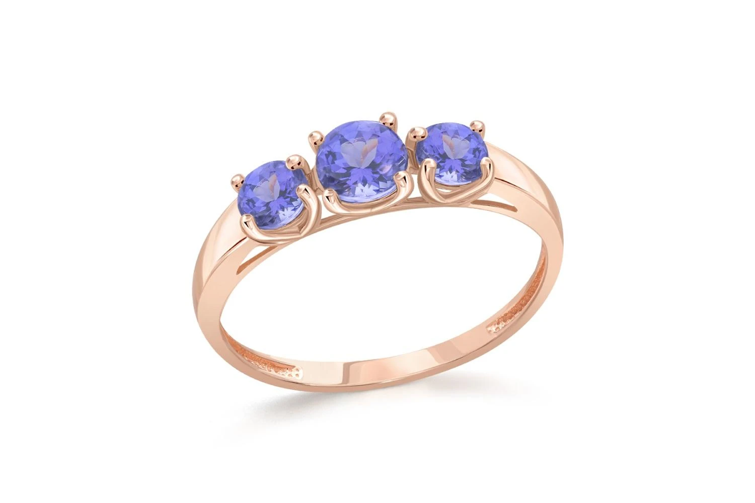 Кольцо из красного золота с 3 танзанитами