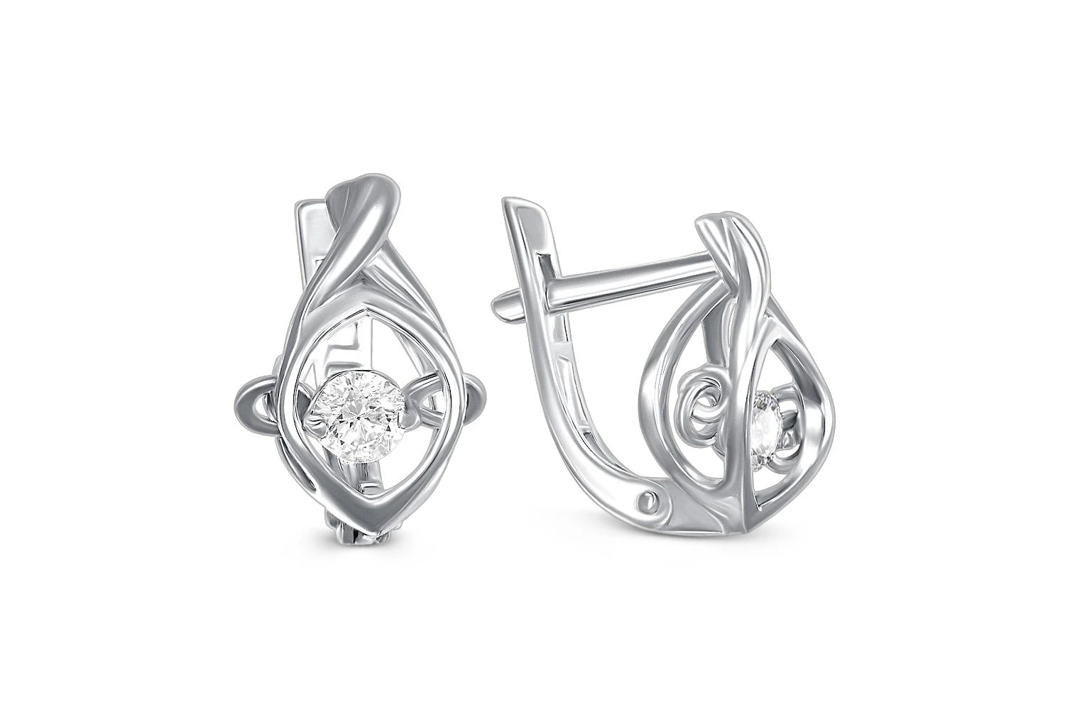 Серьги из белого золота с 2 фианитами