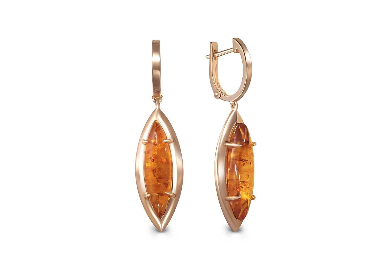 Серьги из красного золота с янтарём