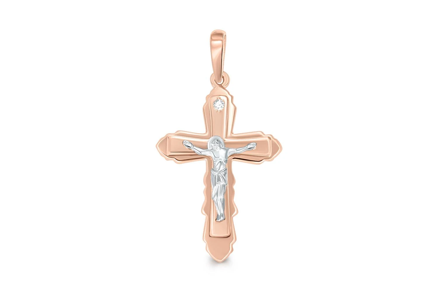 Крест из красного золота с бриллиантом