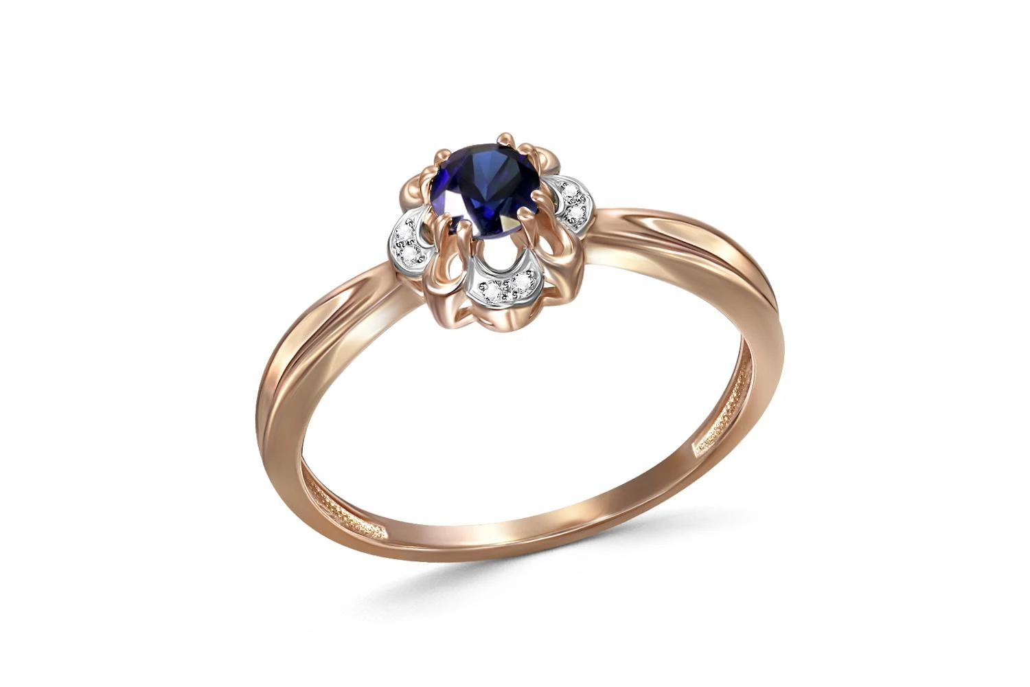 Кольцо Цветок из красного золота с корундом и 8 бриллиантами