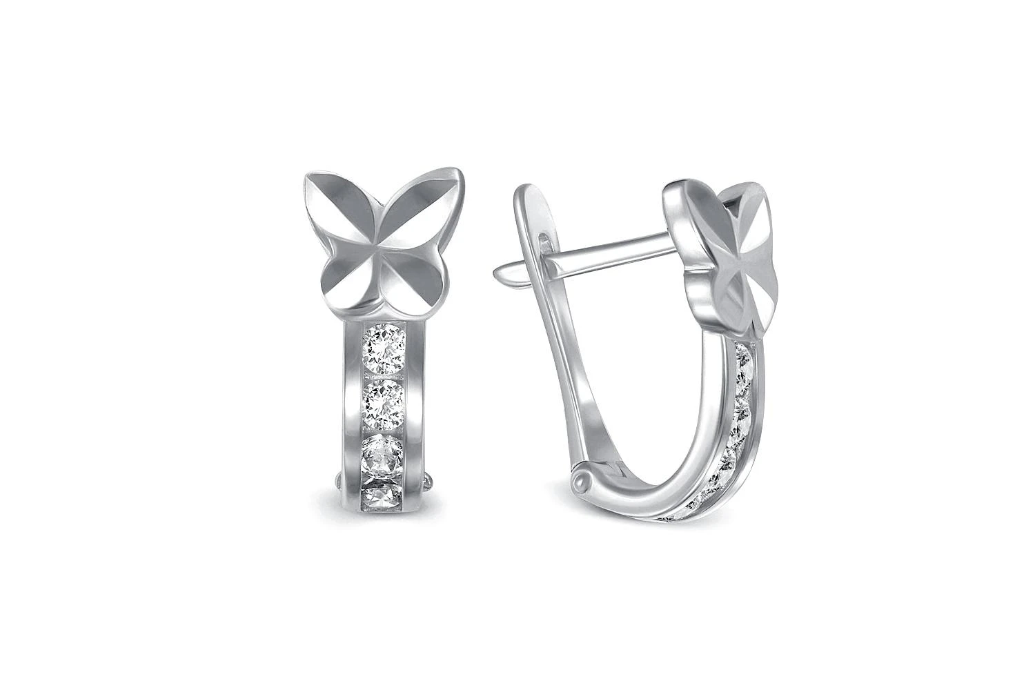 Детские серьги Бабочки из белого золота с 8 фианитами