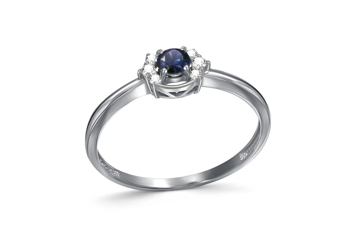 Кольцо из белого золота с корундом и 6 бриллиантами