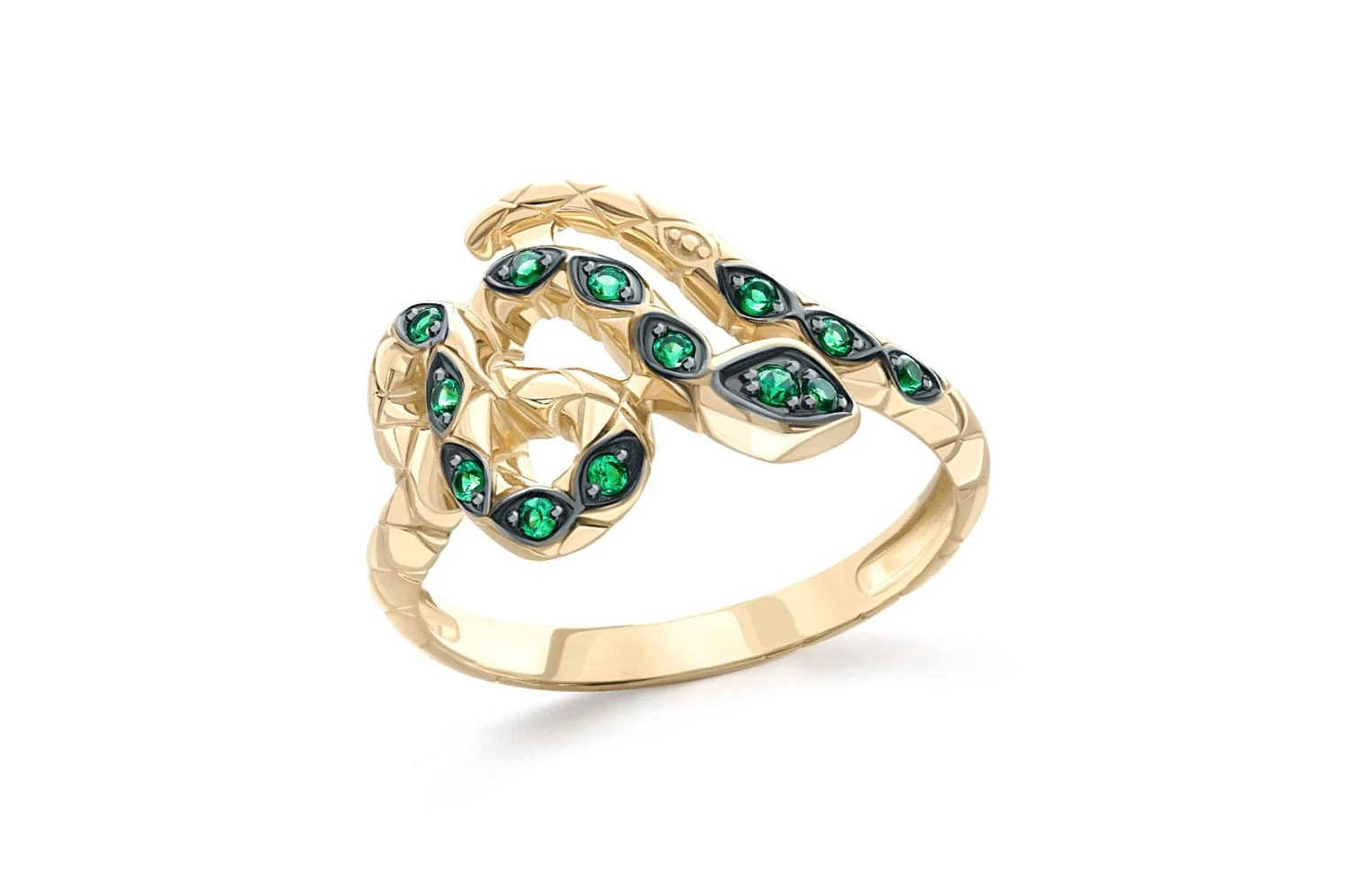 Кольцо Змея из жёлтого золота с 13 изумрудами