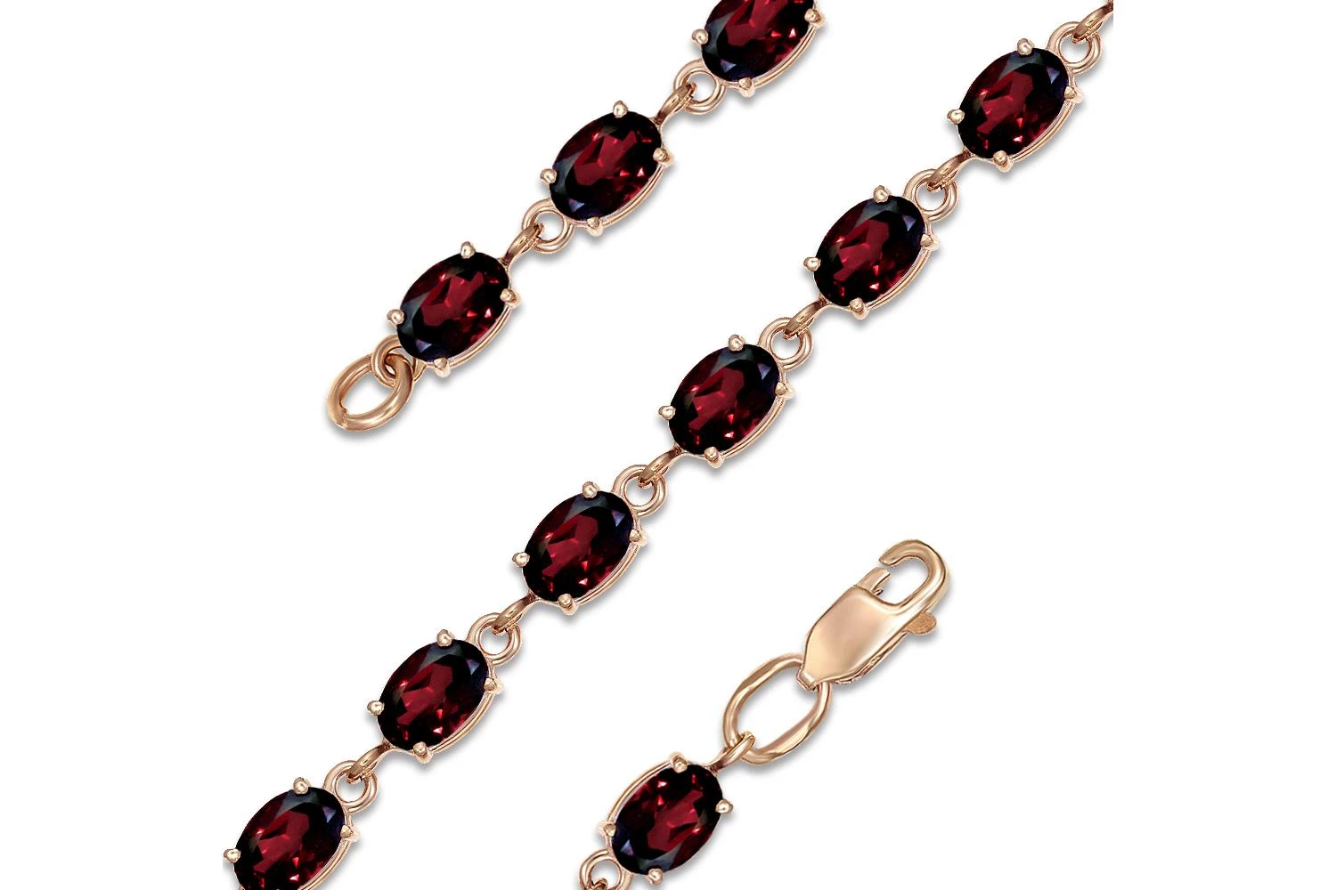 Браслет Дорожка из красного золота с 17 гранатами