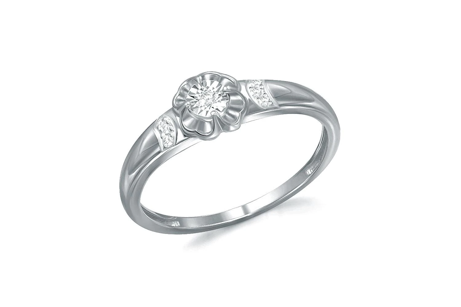 Кольцо Цветок из белого золота с 7 бриллиантами