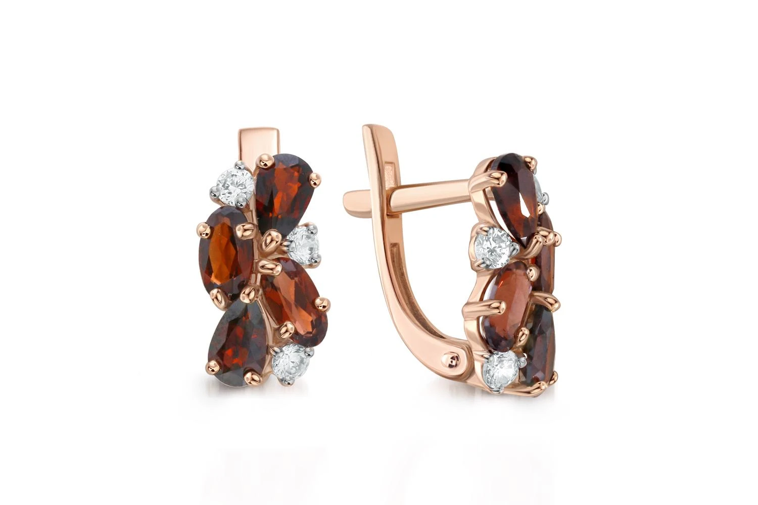 Серьги из красного золота с 8 гранатами и 6 фианитами