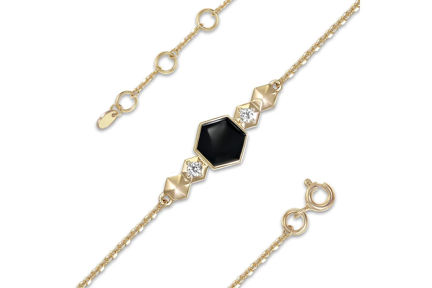 Браслет с шестиугольником из жёлтого золота с 2 фианитами