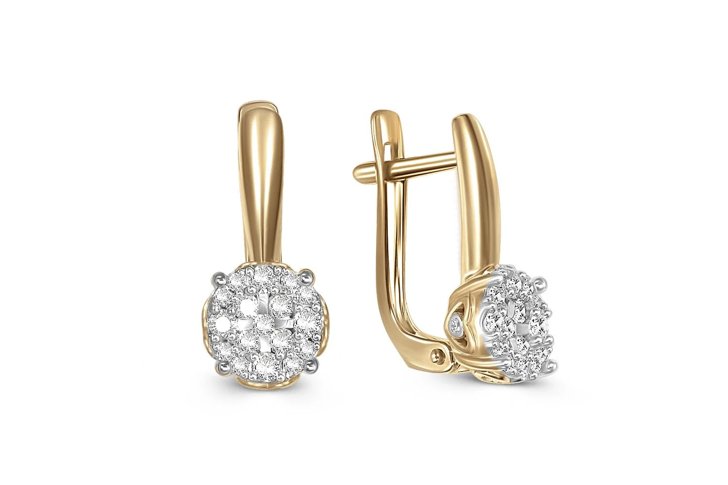 Серьги Малинки из жёлтого золота с 40 бриллиантами