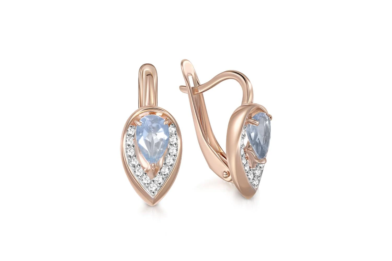 Серьги из красного золота с 2 топазами sky и 26 фианитами