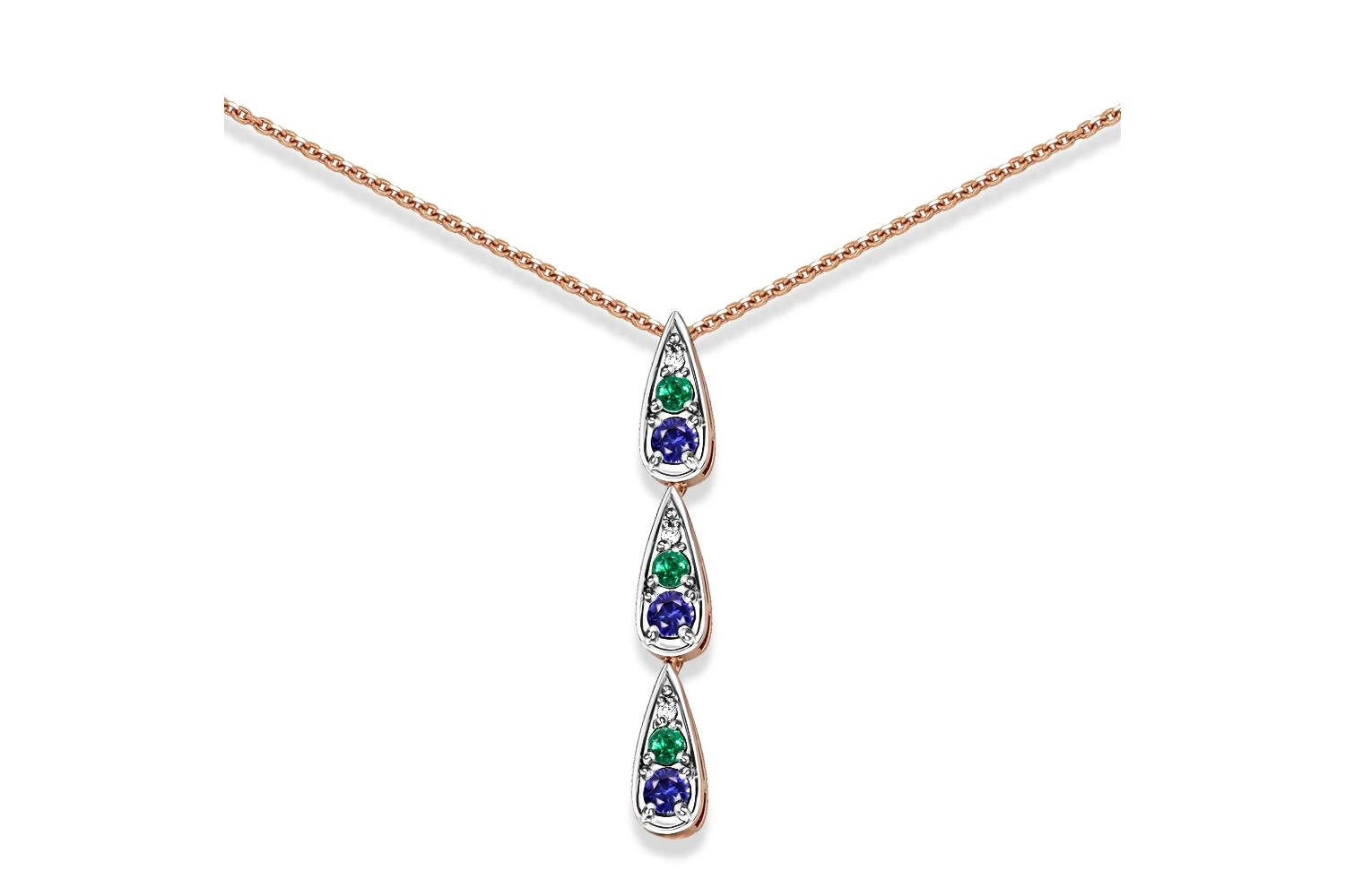 Колье из красного золота с корундами, фианитами и изумрудами