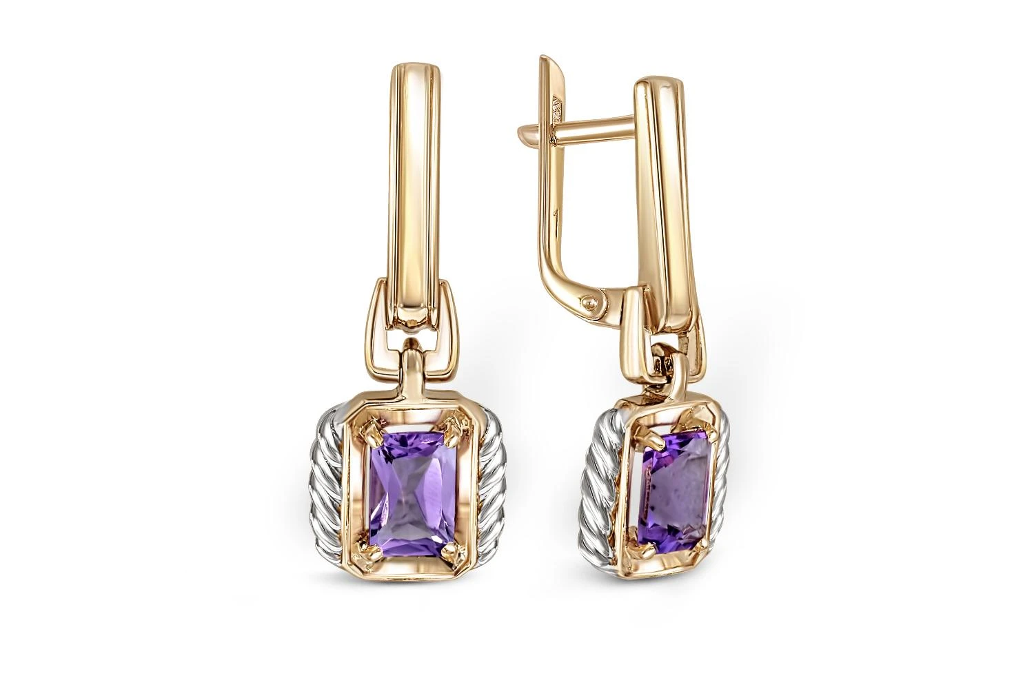 Серьги из жёлтого золота с 2 аметистами