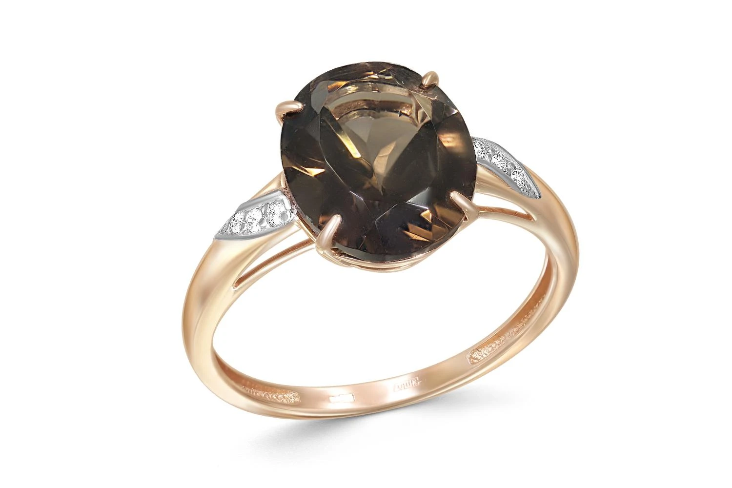 Кольцо из красного золота с раухтопазом и 6 фианитами