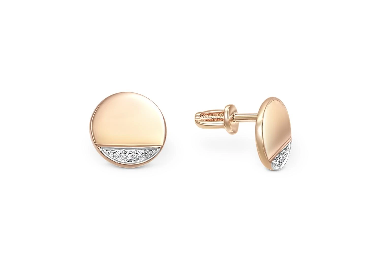 Серьги-пусеты Круги из красного золота с 6 фианитами