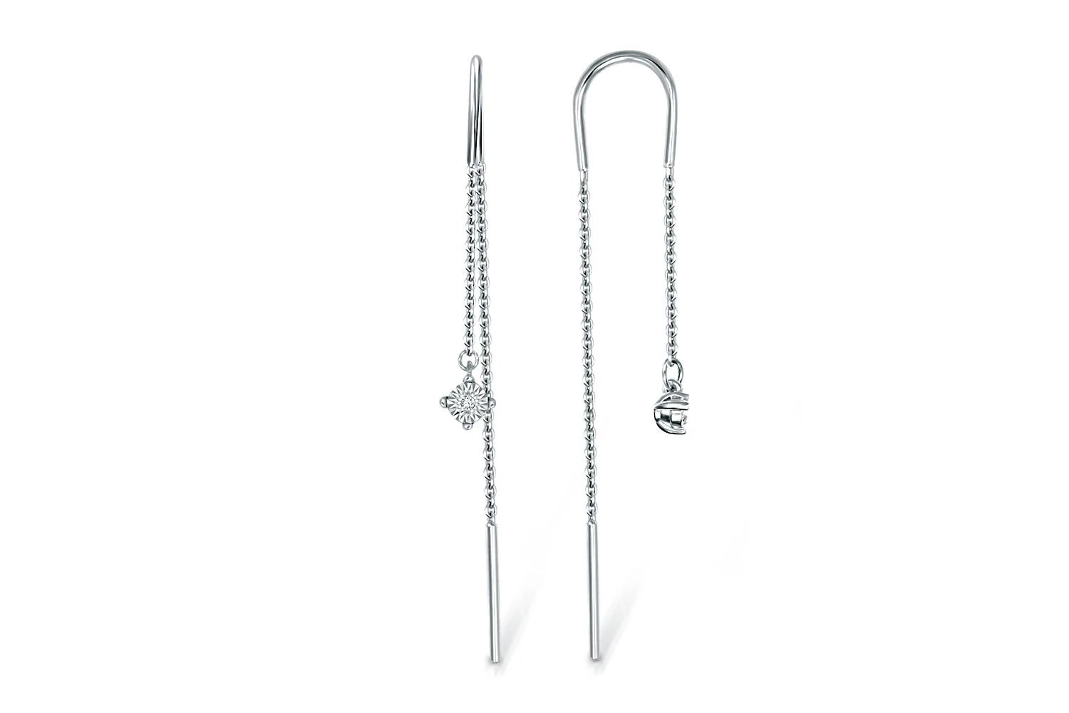 Серьги-продёвки из белого золота с 2 бриллиантами