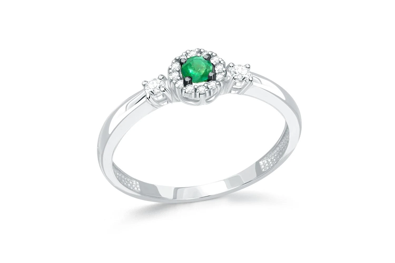 Кольцо из белого золота с изумрудом и 14 бриллиантами