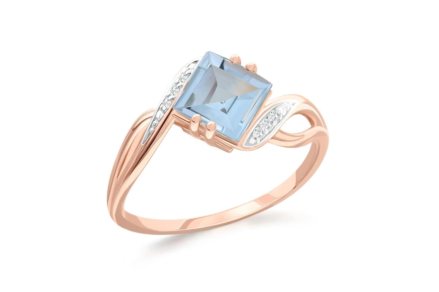 Кольцо из красного золота с топазом sky и 6 фианитами