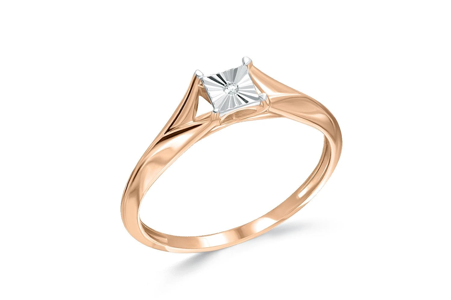 Кольцо Квадрат из красного золота с бриллиантом