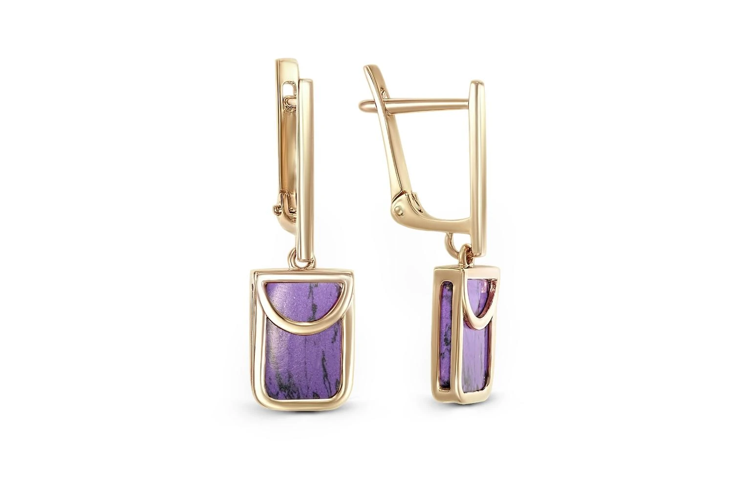 Серьги из жёлтого золота с 2 чароитами