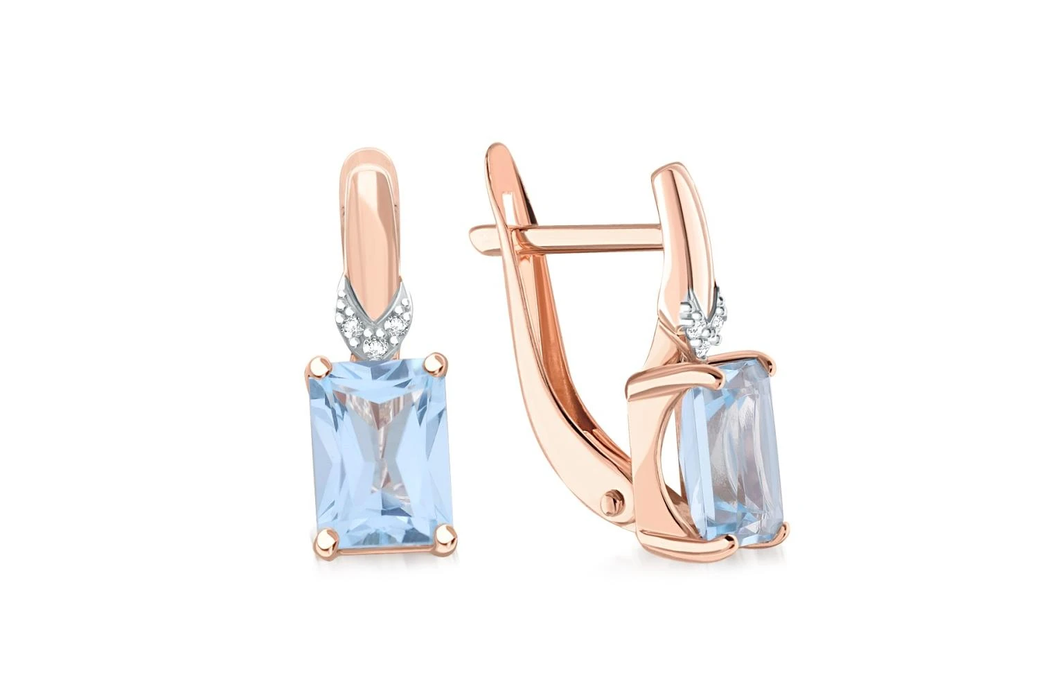 Серьги из красного золота с 2 топазами sky и 6 бриллиантами