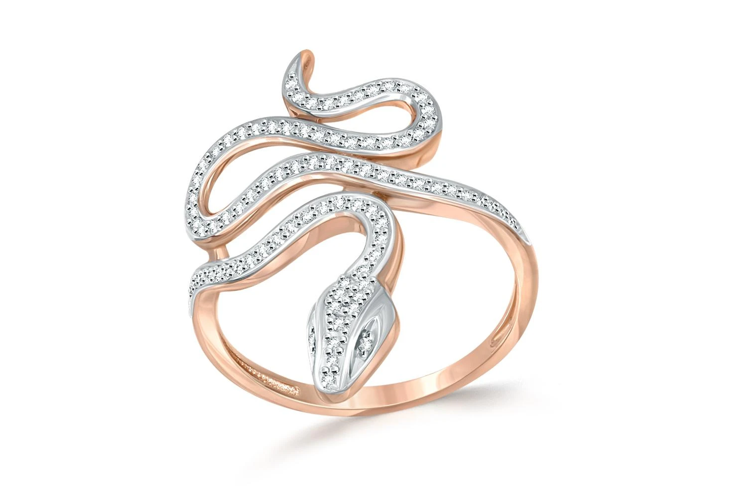 Кольцо Змея из красного золота с 86 фианитами