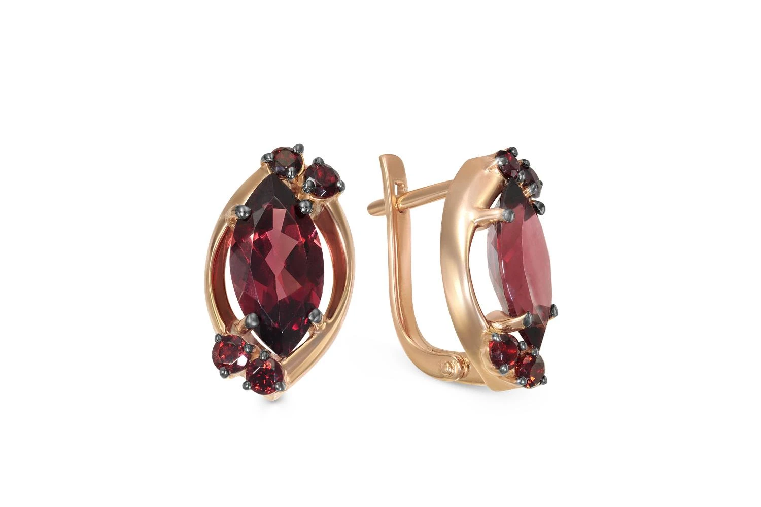 Серьги из красного золота с 10 гранатами