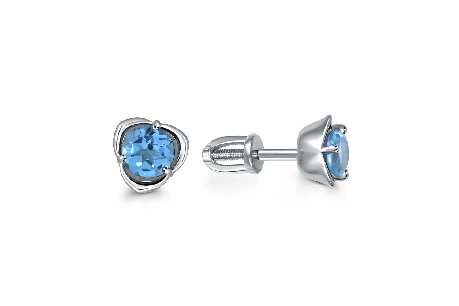 Серьги-пусеты Цветы из белого золота с 2 топазами swiss