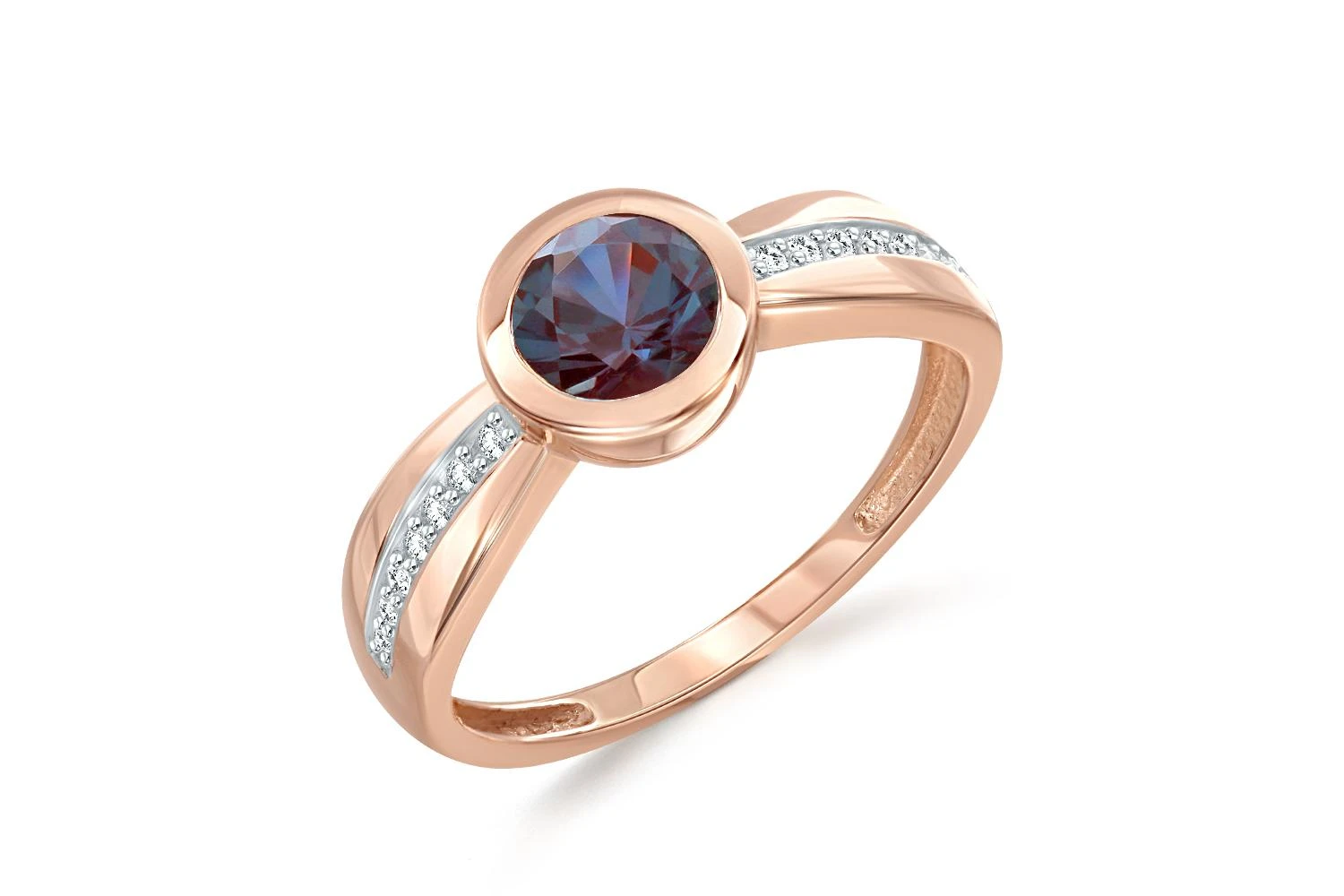 Кольцо из красного золота с александритом и 14 фианитами