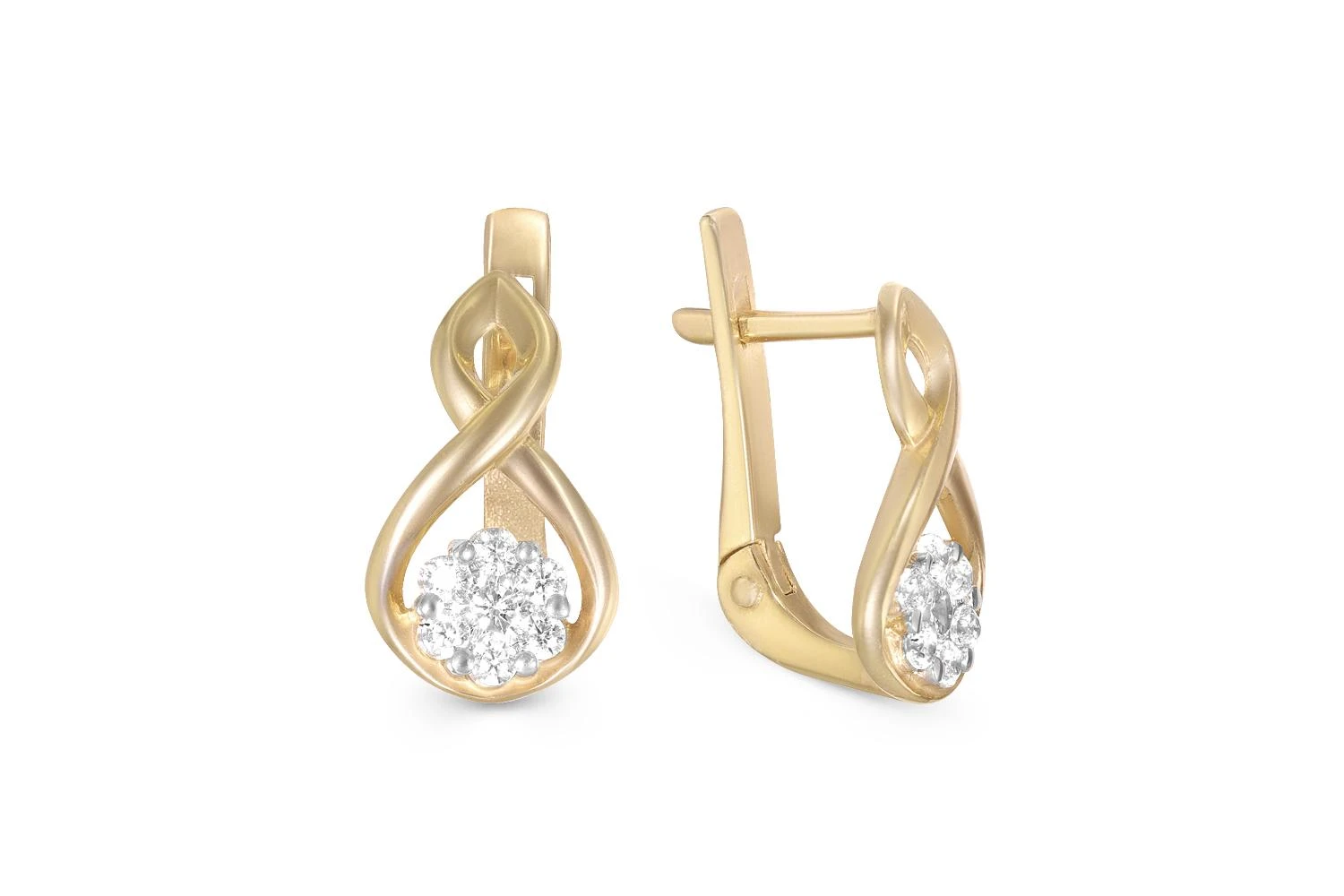 Серьги Малинки из жёлтого золота с 14 фианитами