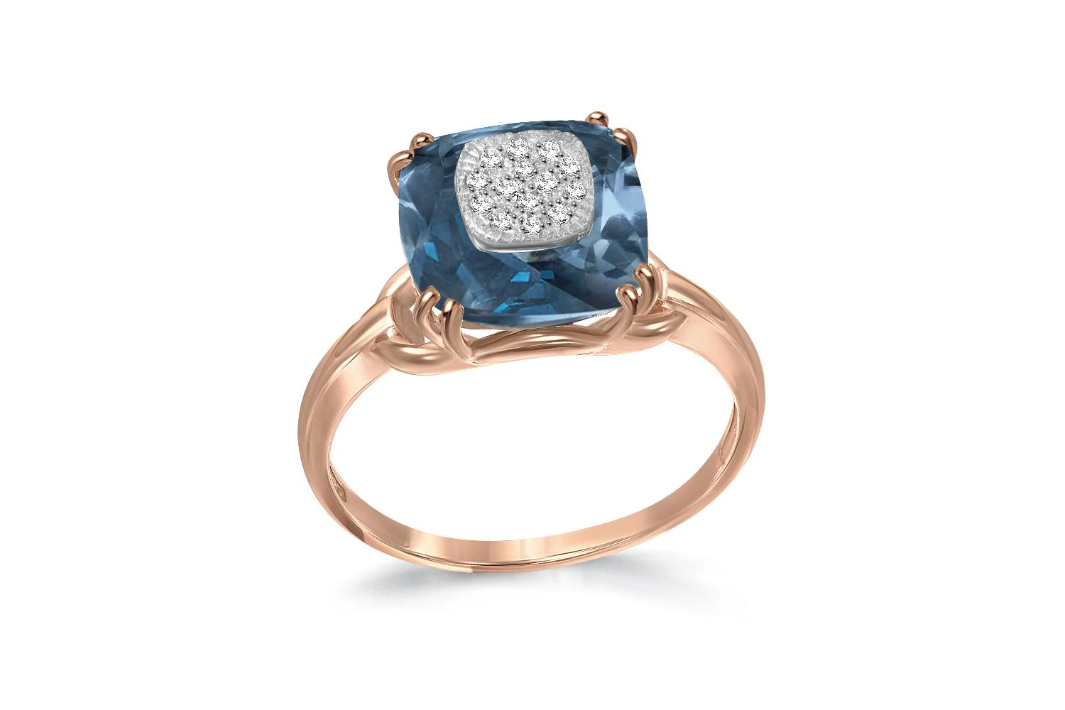 Кольцо из красного золота с топазом лондон и 14 бриллиантами