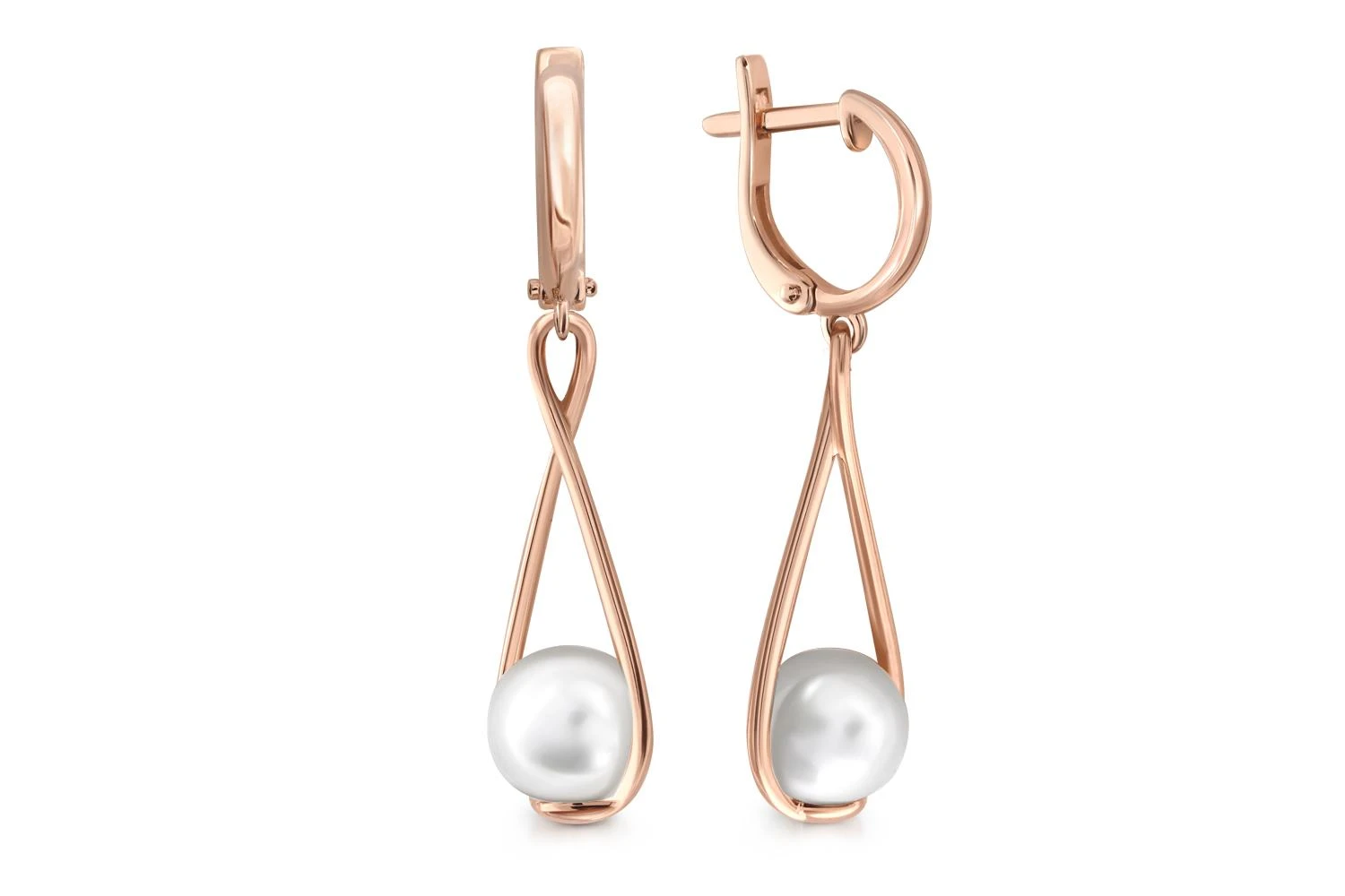 Серьги из красного золота с 2 жемчужинами