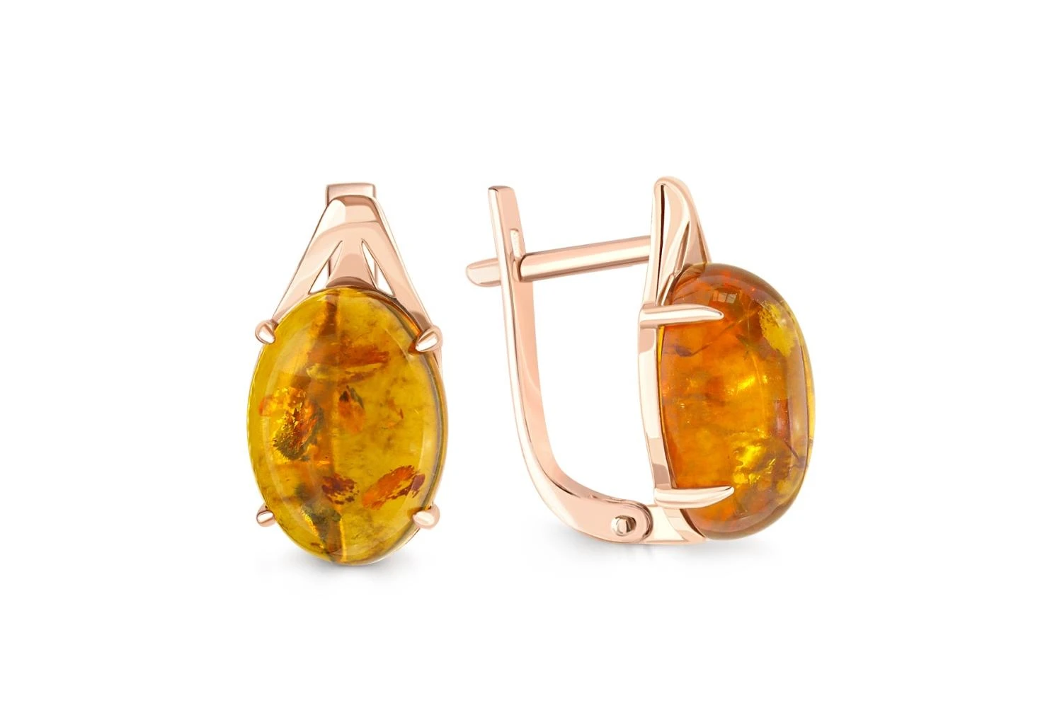 Серьги из красного золота с янтарём