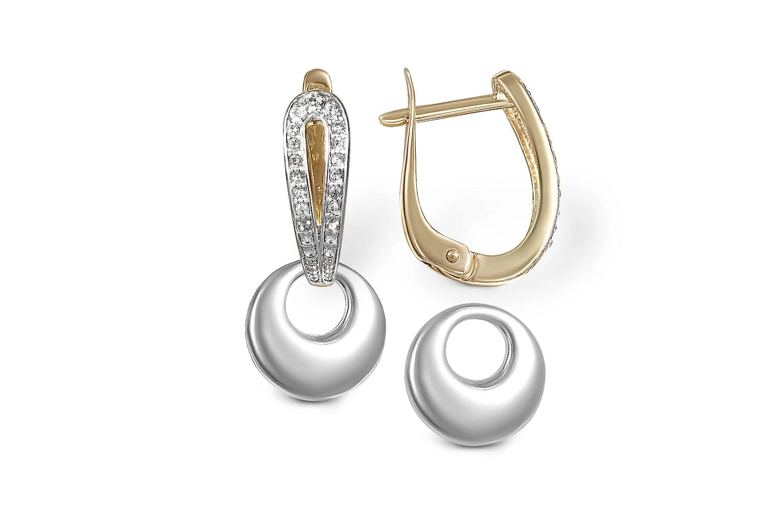 Серьги-трансформеры из жёлтого золота с 42 фианитами