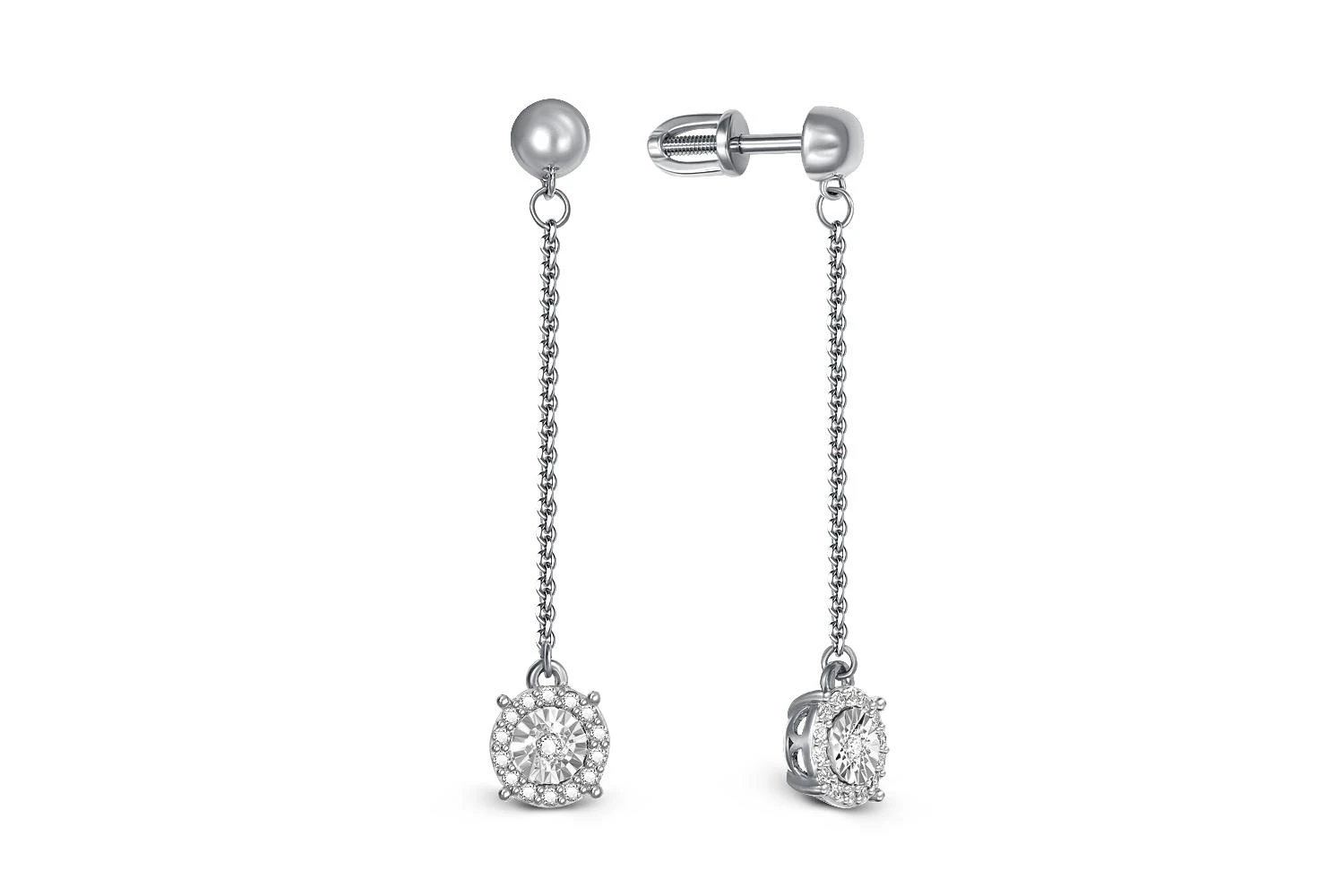 Серьги-пусеты из белого золота с 30 бриллиантами