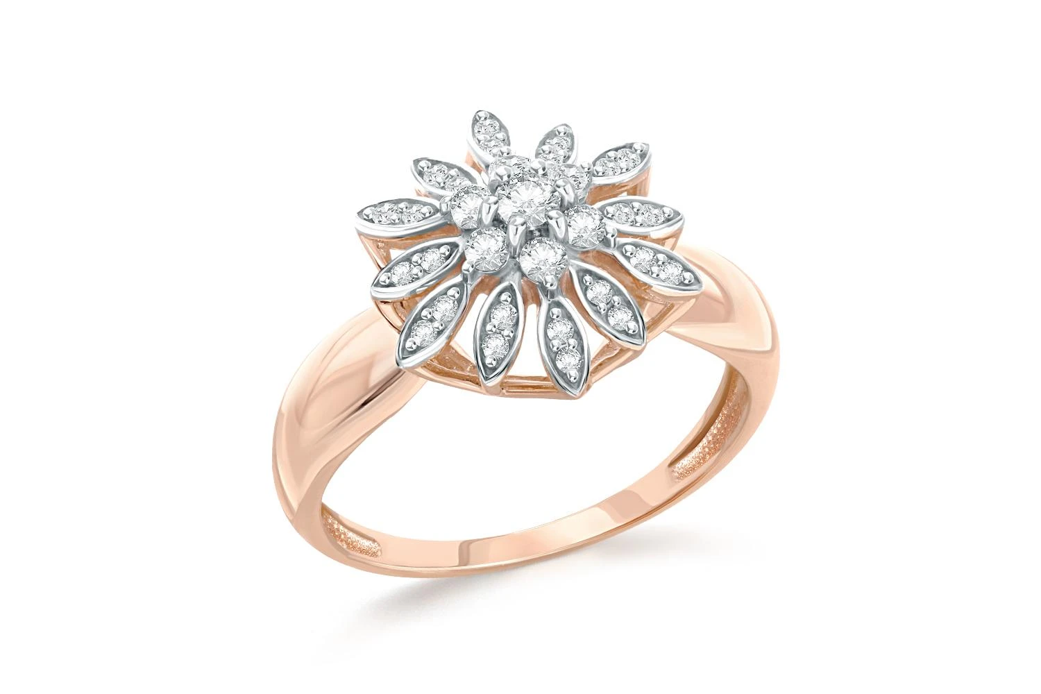 Кольцо Цветок из красного золота с 31 фианитами