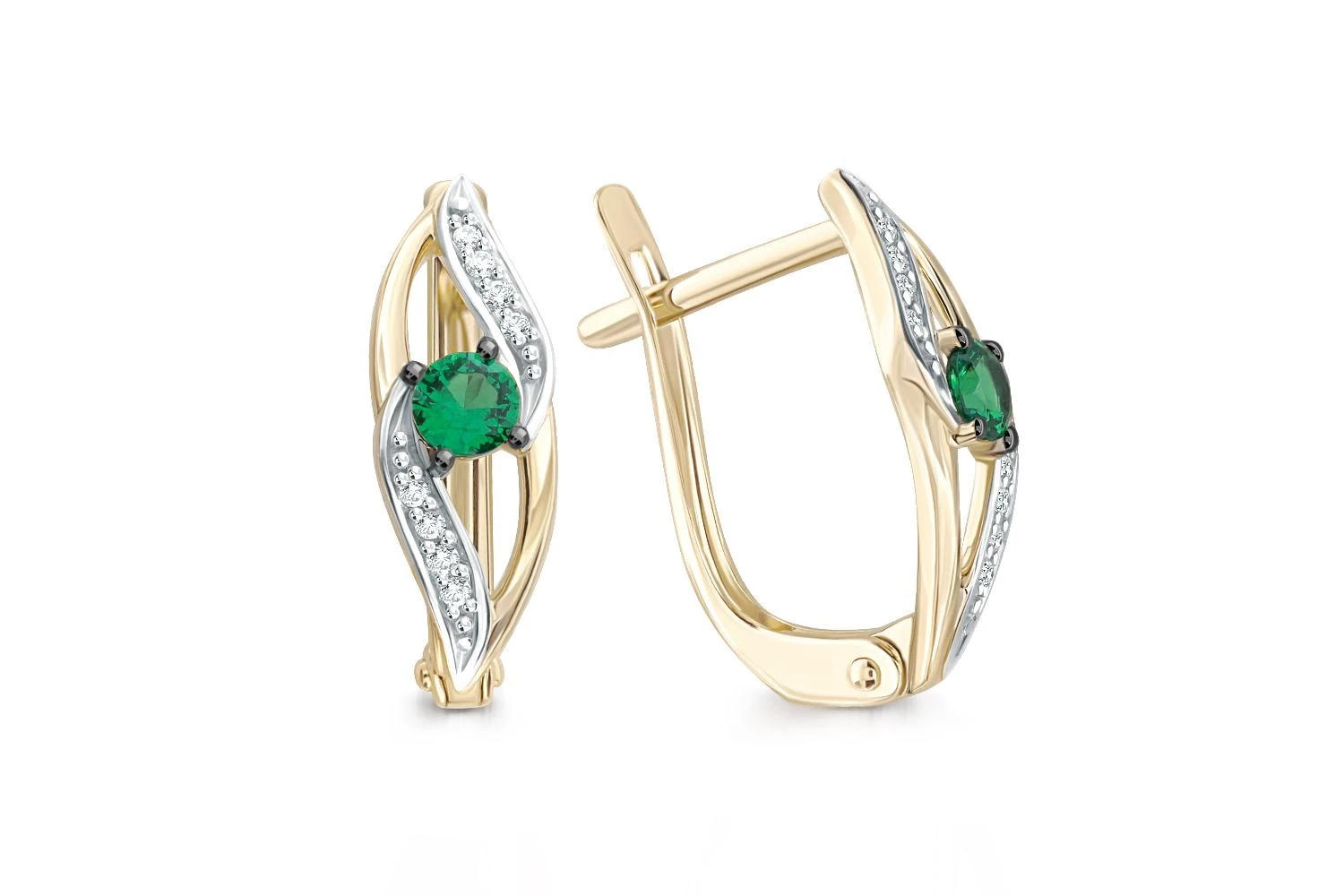 Серьги из жёлтого золота с 2 изумрудами и 16 бриллиантами