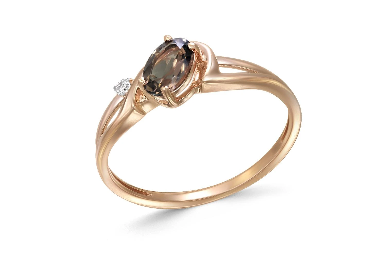 Кольцо из красного золота с раухтопазом и фианитом