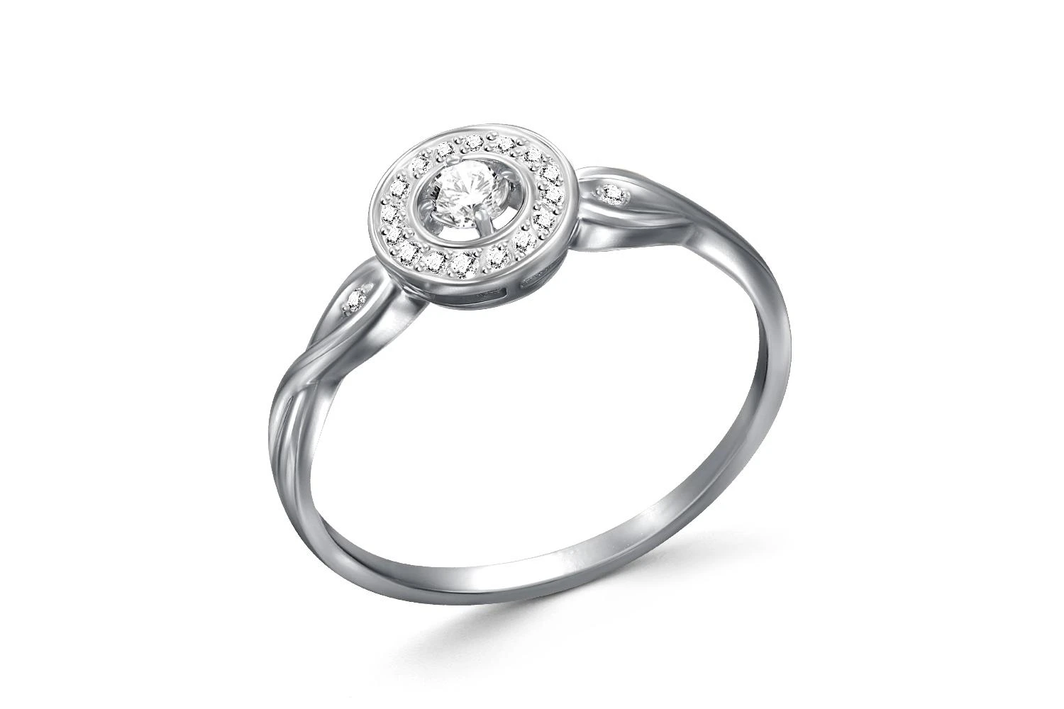 Кольцо из белого золота с 19 фианитами