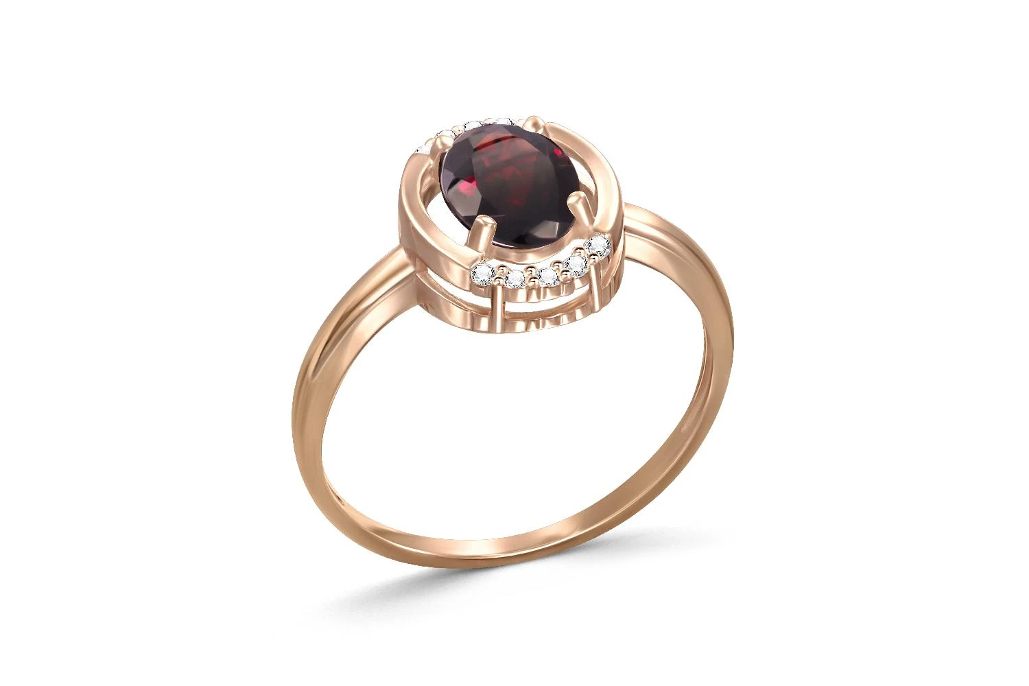 Кольцо из красного золота с гранатом и 10 фианитами