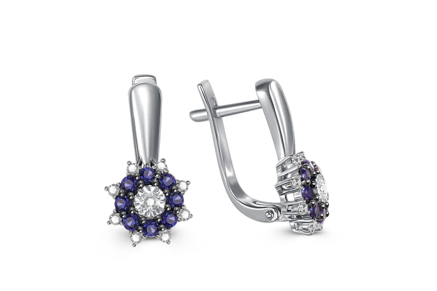 Серьги из белого золота с 16 сапфирами и 18 бриллиантами