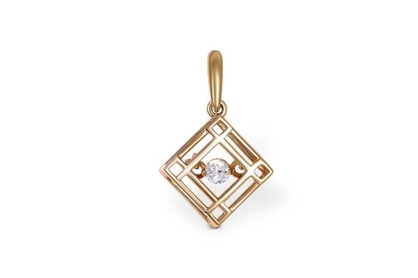 Подвеска Квадрат из красного золота с бриллиантом