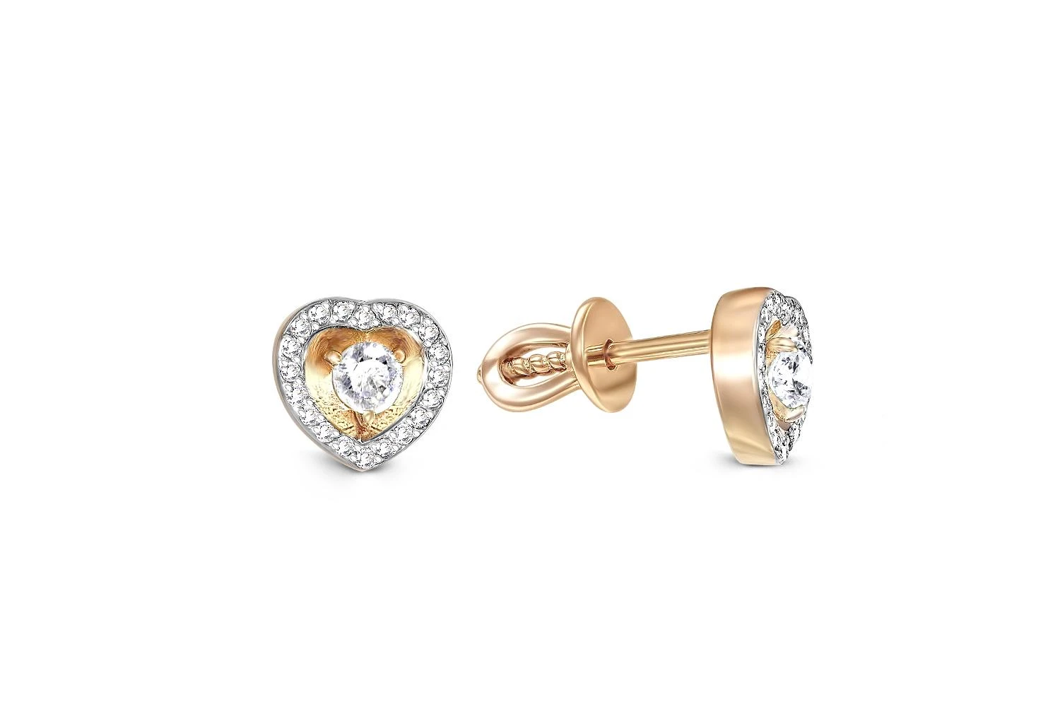 Серьги-пусеты Сердца из красного золота с 42 бриллиантами